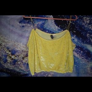 Bright Yellow Velvet Crop Top
